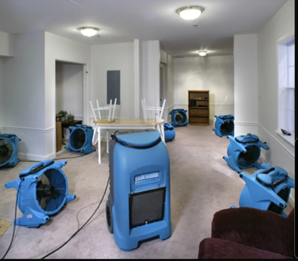 Air movers and dehumidifier setup for Water Extraction & Removal in West Warwick