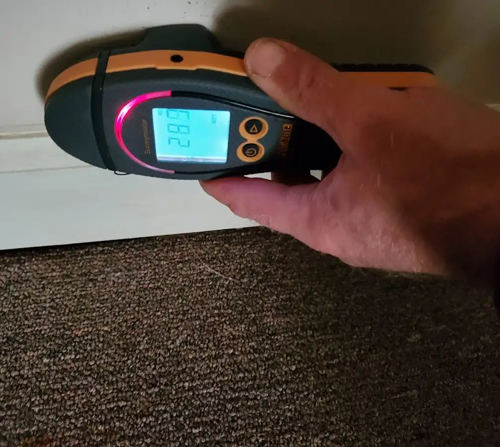 Moisture detection at baseboard during Burst Pipe Cleanup in West Warwick